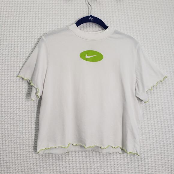 Nike Shirt Girls Large White Dri Fit Loose Fit Athletic Short Sleeve Ruffle Gym - Picture 1 of 16